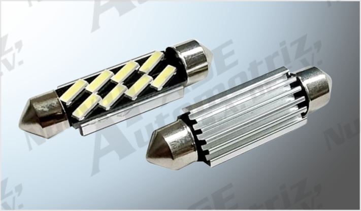 FOCO LUZ INTERIOR "PROJECK" 8 LEDS (7020) CLAROS 41 mm CANBUS SUPER BRILLANTE C/DISIPADOR CALOR /100