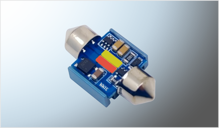 FOCO LUZ INTERIOR "PROJECK" 2 LEDS SMD 31 mm SUPER BRILLANTE 12-24 Volts C/DISIPADOR CALOR CANBUS /100