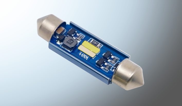 FOCO LUZ INTERIOR "PROJECK" 2 LEDS SMD CLARO-MORADO 44 mm SUPER BRILLANTE 12-24 Volts C/DISIPADOR CALOR CANBUS /100