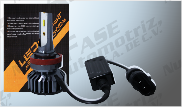 FOCOS LED "CPS" H-11 CLARO 6 CHIPS C/BALASTRA EXTERNA CANBUS 10000 K 12 Volts Watts /50