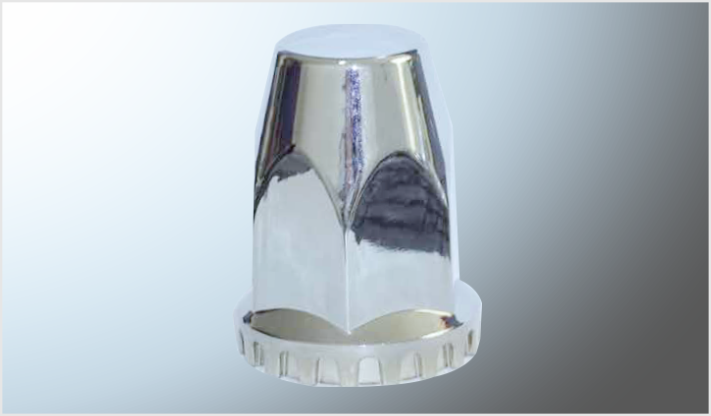CUBRETUERCA PLASTICO CROMADA 2" ANCHO x 2 3/4" ALTO HEXAGONAL C/FALDON CHINA /250