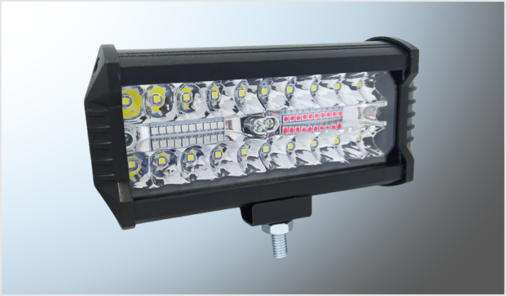BARRA LED MINI 40 LEDS CLAROS-ROJO-AZUL FIJA- ESTROBO-FUNC. (16x7.5x6 cms) 8-80V 120W 12000Lm CHINA /