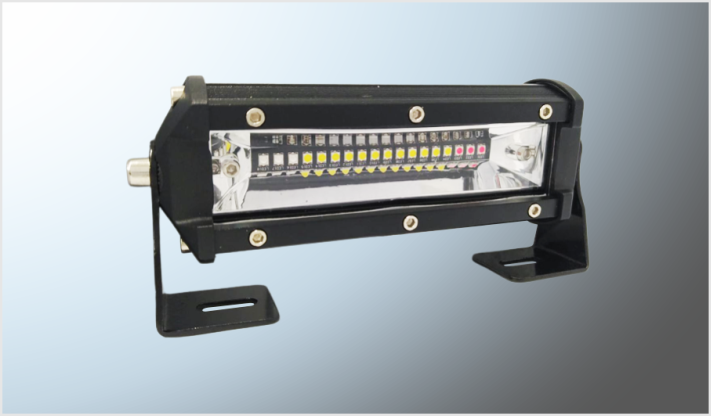 BARRA LED MINI 18 LEDS CLAROS-ROJA-AZUL FIJA- ESTROBO-FUNC. (14x5x4 cms ) 8-80V 54W 7800Lm CHINA /