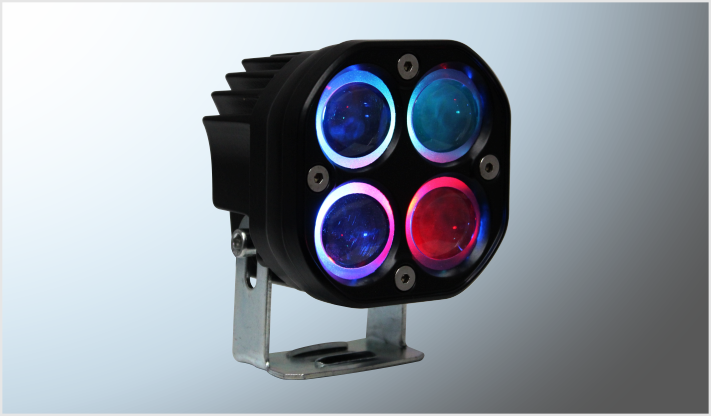 FARO 4 LUPAS HYPERLED CREE 4D CLARO-AMBAR ESTROBO RGB 40 Watts CUADRADO (7.5 cms) 9-80 Volts CHIN/20