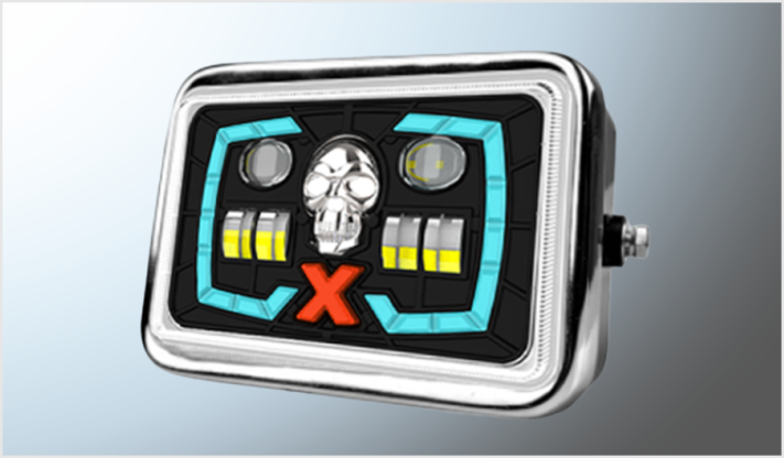 FARO 7" P/MOTO CLARO C/6 LUPAS Y CALAVERA ROJA + AZUL ALTA-BAJA Y DIREC.AMBAR 12V 54W 5500Lm