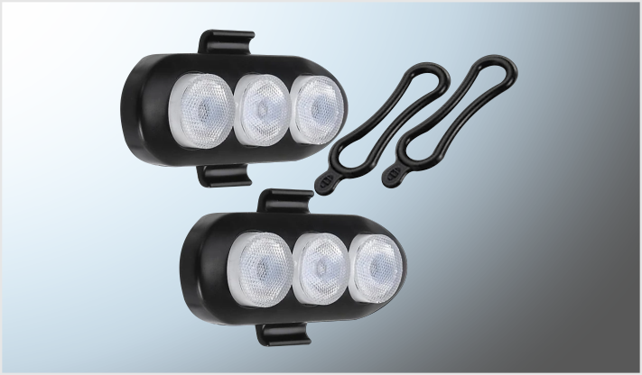 LUCES P/MANUBRIO MOTOCICLETA RED. TRIPLES (2) 3 LEDS 4.5W (8x3 cms ) LUZ FIJA CLARA C/LIGAS/200