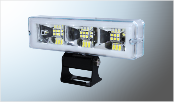 FARO 18 LEDS CLAROS 14 W RECT. (14x3.9x2.5 cms) P/MOTOCICLETA OJO AZUL-ROJO 1400Lm 8-80V FUNC.
