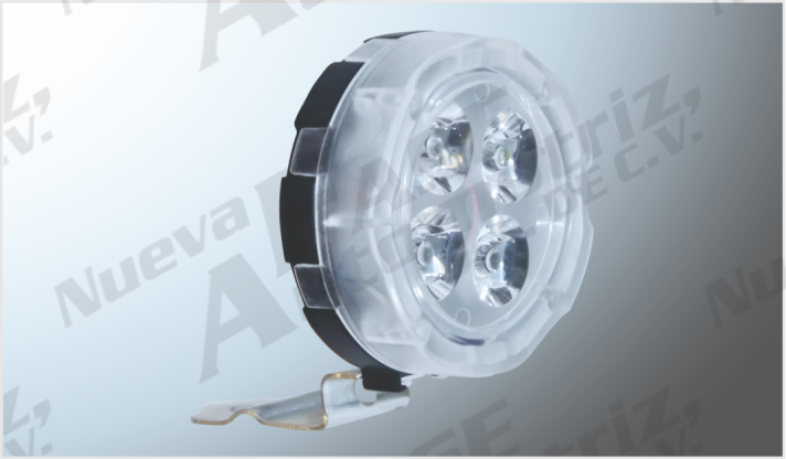 FARO P/MOTO REDONDO TRANSP. 6.3cms 4 LEDS CLAROS ALTA-BAJA Y ESTROBO 20W 110Lm 6000K 10-95V CHINA /