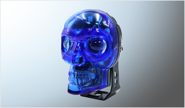 FARO"CALAVERA" TRANSPARENTE LED RGB OJOS CLARO-AMBAR (8x6 ESTROBO-FUNCIONES 9-36 Volts /100
