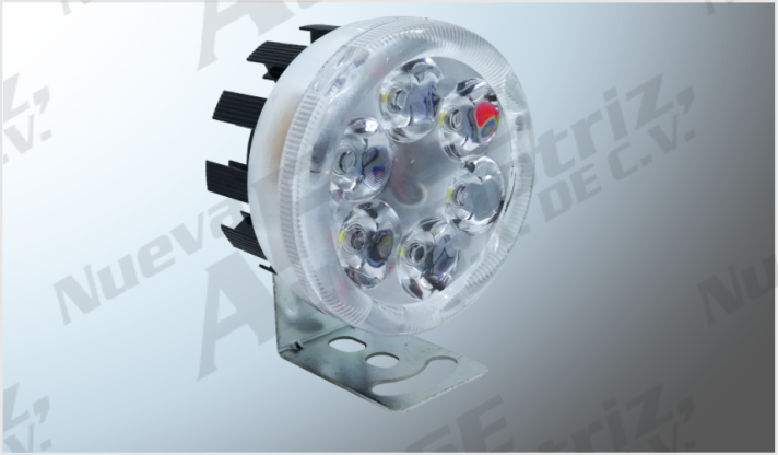 FARO 6 HYPERLEDS 7W RED. (5.8 cms) P/MOTO CLARO FIJO Y ESTROBO ALUM. PLATA 2-85 V /100
