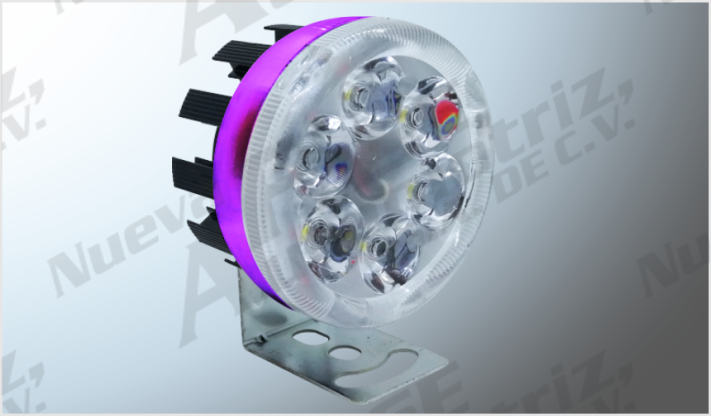 FARO 6 HYPERLEDS 7W RED. (5.8 cms) P/MOTO CLARO FIJO Y ESTROBO MULTICOLOR ALUM. VIOLETA 2-85 V /100