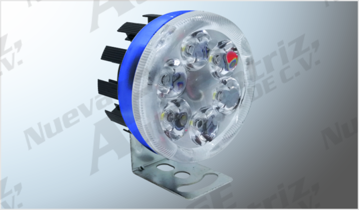 FARO 6 HYPERLEDS 7W RED. (5.8 cms) P/MOTO CLARO FIJO Y ESTROBO ALUM. AZUL 2- 85 V /100