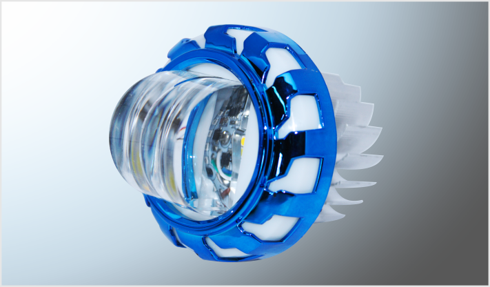 FARO CLARO-AMBAR REDONDO (7 cms) P/MOTOCICLETA C/LUPA CUARTO Y OJO DE ANGEL AZUL 9-36 Volts 20 Watts 2000L /100