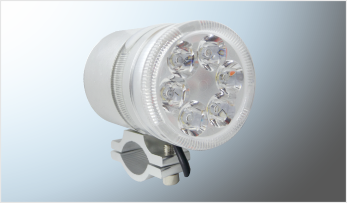 FARO 6 HYPERLEDS C/LUPA 7 Watts 9-85 Volts RED. (6 cms) MULTIFUNC. PLATA P/MOTO CLARO C/ESTROBO AZUL-ROJO BOCINA MP3