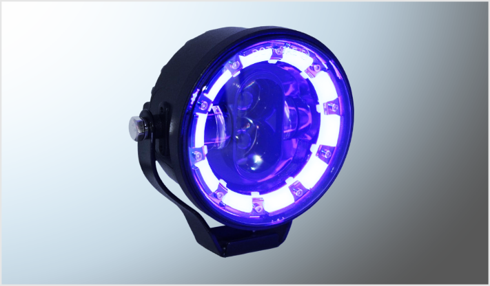 FARO 3.5" REDONDO CLARO C/4 LUPAS C/OJO ANGEL AZUL-AMBAR 30 Watts 8-80 Volts 3000 Lm CHI/10