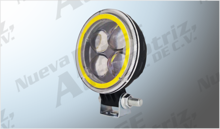 FARO REDONDO P/MOTO (8.1 cms) CLARO LUZ FIJA- ESTROBO C/LUPA OJO DE ANGEL AMBAR 12V 20W 2000 Lm/40