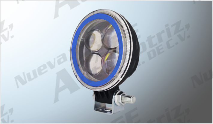 FARO REDONDO P/MOTO (8.1 cms) CLARO LUZ FIJA- ESTROBO C/LUPA OJO DE AZUL 12V 20W 2000 Lm/40