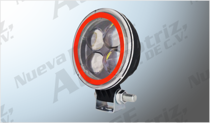 FARO REDONDO P/MOTO (8.1 cms) CLARO LUZ FIJA- ESTROBO C/LUPA OJO DE ROJO 12V 20W 2000 Lm/40 SEMI REDONDO 7" 18 CLAROS DRL CLARO- AMBAR 90 Watts 9-32 Volts CHINA/12