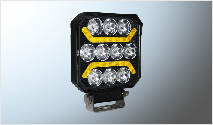 FARO CUADRADO 11x11 cms 10 LEDS CLAROS + AMBAR 14 Watts 10-30 Volts 1500 Lm CHINA/