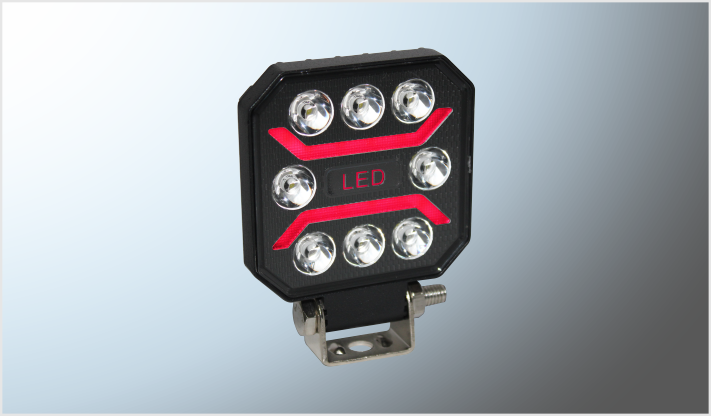 FARO CUADRADO 11x11 8 LEDS CLAROS + LEDS ROJOS 14 Watts 10-30 Volts 1500 Lm CHINA/