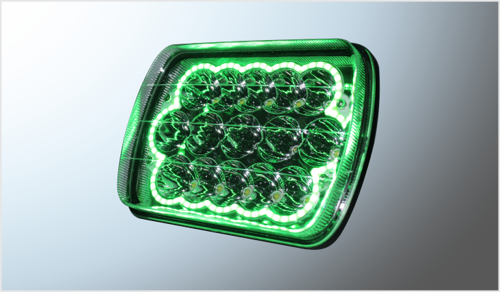 FARO UNIDAD 6054 15 HYPERLEDS 45 Watts 7" 9-32 V CROMADA ALTA-BAJA OJO ANGEL VERDE CHINA /10