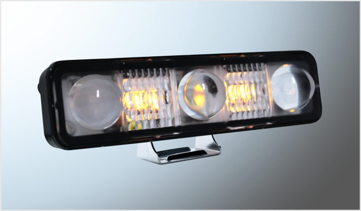 FARO 10 LEDS AMBAR Y LUPAS CLARAS FIJO RECTANGULAR NEGRO (14x3.5 cms) 9-36 Volts CHINA/100