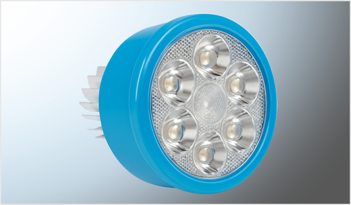 FARO 6 HYPERLEDS REDONDO 3.7" (9.5 cms) 18 WATTS CUERPO AZUL ALTA-BAJA CUARTO ROJO /100
