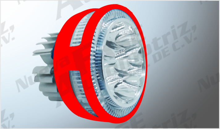 9 HYPERLEDS CLARO (7 cms) 9-36 Volts ALUM. ROJO OJO DE ANGEL ROJO-AZUL C/ESTROBO CHINA /50