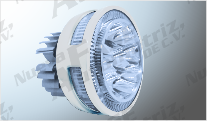 9 HYPERLEDS CLARO (7 cms) 9-36 Volts ALUM. PLATA OJO DE ANGEL ROJO-AZUL C/ESTROBO CHINA /50