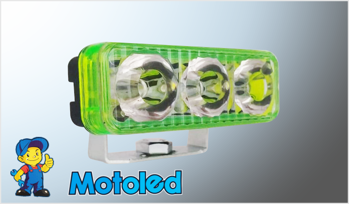 P/MOTO 3 HYPERLEDS CLAROS LUZ FIJA Y CUERPO VERDE RECTANGULAR 8.6x3 cms 12V CHINA /50