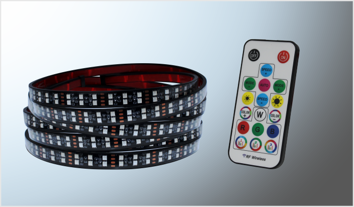 LUZ DECORATIVA DOBLE (4 TIRAS*72 LEDS 5050 65x2 cms) + (2 *180 LEDS 5050 155x2 cms) RGB 12 Volts C/CONTROL CHINA/14