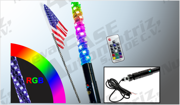 FLEXIBLE C/CONTROL Y BANDERA USA /14 LUZ TIPO ANTENA 90 cms 140 LEDS (5050) CON CONTROL 12 V RGB SENCILLA C/BANDERA CHINA /20 LUZ TIPO ANTENA DOBLE cms ESPIRAL COB NEON 12V RGB C/BLUETOOH Y CONTROL FUNCIONES BANDERA USA CHINA /10 LUZ TIPO ANTENA DOBLE 5.5 cms DE ANCHO 30 cms ESPIRAL COB NEON 12V RGB C/BLUETOOH Y CONTROL FUNCIONES CHINA /12 LUZ TIPO ANTENA DOBLE 5.5 cms DE ANCHO 60 cms ESPIRAL COB NEON 12V RGB C/BLUETOOH Y CONTROL FUNCIONES BANDERA USA CHINA /6 LUZ TIPO ANTENA DOBLE 5.5 cms DE ANCHO 30 cms 300 LEDS 12V RGB C/BLUETOOH Y CONTROL FUNCIONES CHINA /12 LUZ TIPO ANTENA DOBLE 5.5 cms DE ANCHO 60 cms ESPIRAL 600 LEDS 5050 RGB 12V C/BLUETOOH Y CONTROL FUNCIONES BANDERA USA CHINA /6