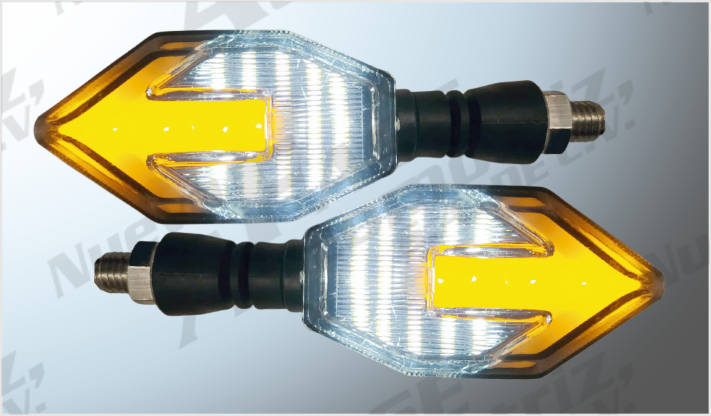 LUZ DIRECCIONAL P/MOTOCICLETA PLASMA AMBAR-BLANCA (11.5x3 cms) C/FLECHA 12 Volts CHINA /100