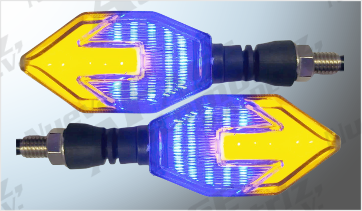 LUZ DIRECCIONAL P/MOTOCICLETA PLASMA AMBAR-AZUL (11.5x3 cms) C/FLECHA 12 Volts CHINA /100