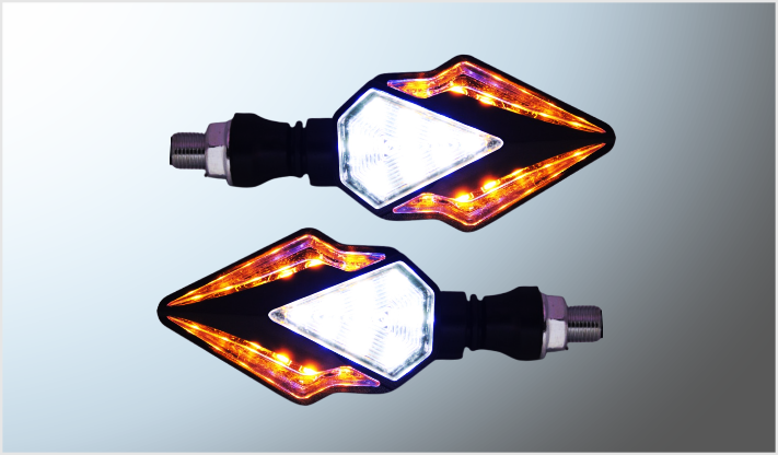 LUZ DIRECCIONAL P/MOTOCICLETA 12 LEDS AMBAR SECUENCIAL + 9 LEDS CLAROS (10 cms) 12 Volts CHINA