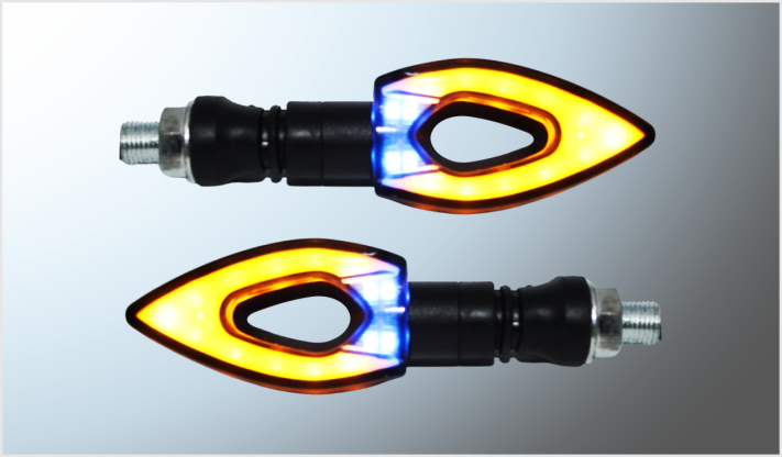 LUZ DIRECCIONAL P/MOTOCICLETA 11 LEDS + 4 LEDS AZULES (9 PLASMA SECUENCIAL 12 Volts /100