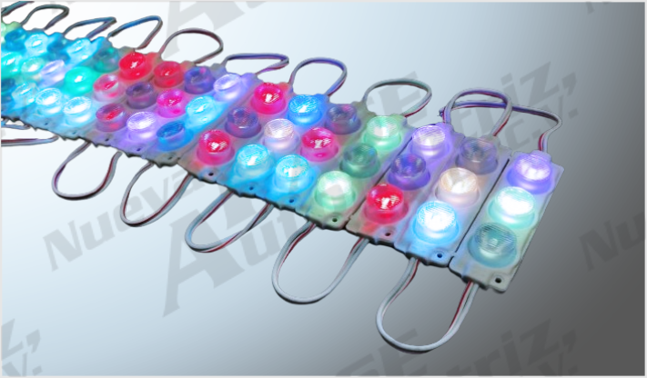 LUZ MODULO PLANO C/ADHESIVO 3 LEDS "PROJECK" 12 Volts (7.5 x 2 BOTON RGB (20 PZAS) CHI/75
