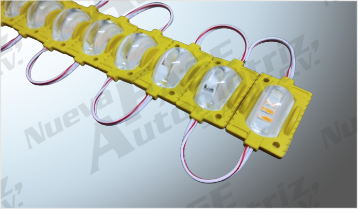 LUZ MODULO PLANO 3M "PROJECK" 3 SMD 5730 AMBAR C/AUMENTO 12 Volts (20 PZAS) 5x2.8cms /100