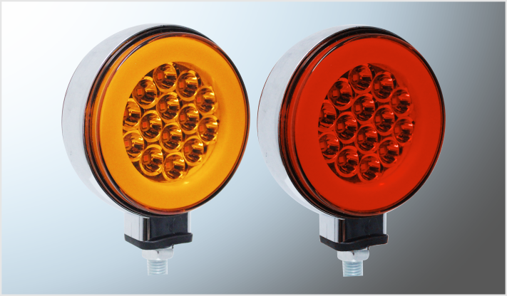 PLAFON DIRECCIONAL CROMADO REDONDO 14 LEDS + GEL ALTA-BAJA- ESTROBO 12-24 Volts BLISTER CHINA /20