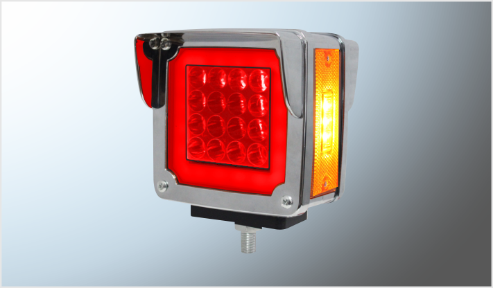 DIREC. "Mr.TRUCK" CROMADO C/VISERA T/KW 35 LEDS AMBAR-ROJO FIJA-ALTA-BAJA-ESTROBO 12-24 Volts DER. BLIS CHINA/25