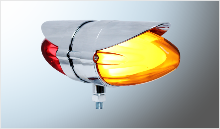 PLAFON PUNTA ZEPPELIN "Mr. TRUCK" AMBAR-ROJO CROM. 12-24 Volts ALTA-BAJA-ESTROBO PLASMA DOBLE VISTA CHINA /