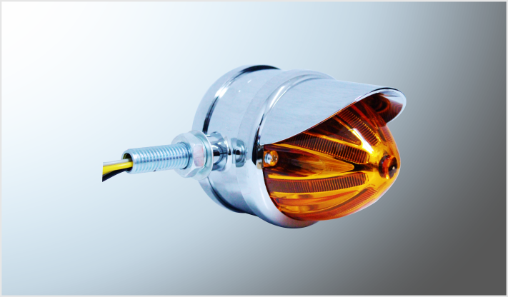 PLAFON PUNTA ZEPPELIN "Mr. TRUCK" AMBAR CROM. 12-24 Volts ALTA-BAJA-ESTROBO IZQUIERDO TORNILLO LATERAL CHINA /40