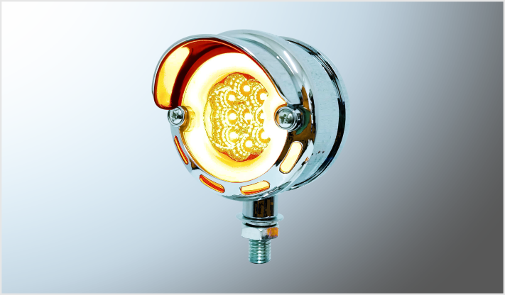 DIREC. UNIVERSAL "Mr. TRUCK" (7.5 cms) C/VISERA CROM. 9 LEDS AMBAR + ARO PLASMA ALTA-BAJA- ESTROBO 12-24 Volts UNA VISTA CHINA /