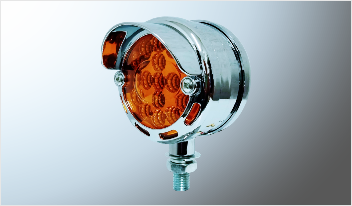 DIREC. UNIVERSAL "Mr. TRUCK" (7.5 cms) C/VISERA CROM. 15 LEDS AMBAR ALTA-BAJA- ESTROBO 12-24 Volts UNA VISTA CHINA /
