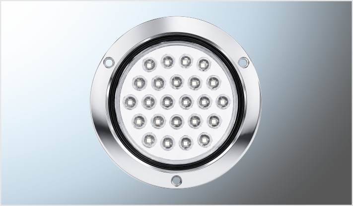 PLAFON P/ATORNILLAR REDONDO "MR. TRUCK" 4" LEDS CLAROS 12-24Volts ALTA-BAJA- ESTROBO CROM. CHI/40