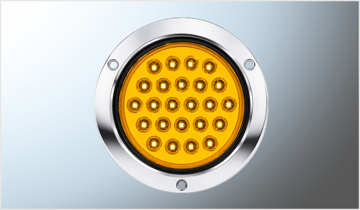 PLAFON P/ATORNILLAR REDONDO "MR. TRUCK" 4" LEDS AMBAR 12-24 Volts ALTA-BAJA- ESTROBO CROM. CHI/40