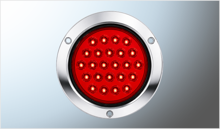 PLAFON P/ATORNILLAR REDONDO "MR. TRUCK" 4" 24 LEDS ROJOS 12-24 Volts ALTA-BAJA- ESTROBO CROM. CHI/40