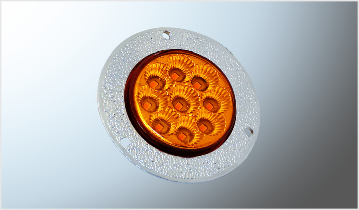 PLAFON P/ATORNILLAR 2" "Mr. TRUCK" FIJO Y ESTROBO PLAST. CROMADO 9 LEDS AMBAR 12-24 Volt T/PANAL/100