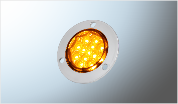 PLAFON P/ATORNILLAR REDONDO 2" "Mr. TRUCK" FIJO-ESTROBO CROMADO LEDS AMBAR 12-24 Volts T/PANAL CHI/100