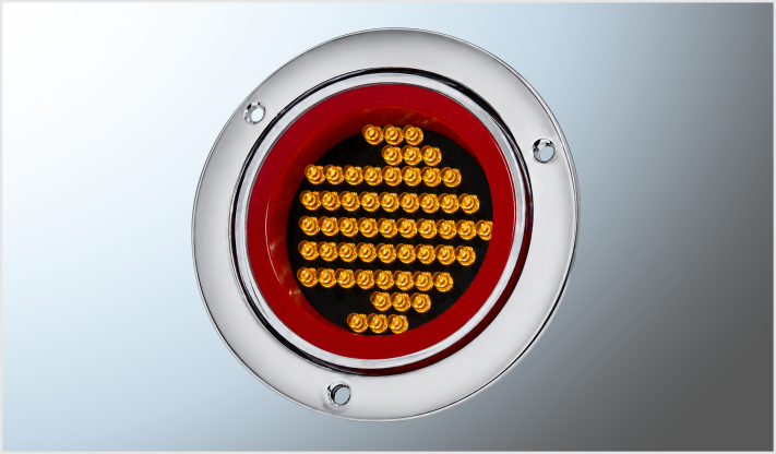 PLAFON REDONDO 4" "Mr. TRUCK" 56 LEDS FLECHA AMBAR C/ARO ANGEL ROJO 12-24 Volts FIJO-ESTROBO EN BLISTER CHINA/50